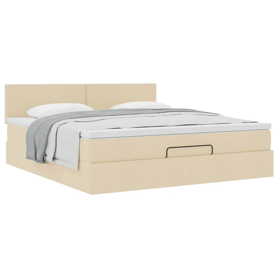 Cadre de lit ottoman avec matelas crème 160x200 cm tissu - 5