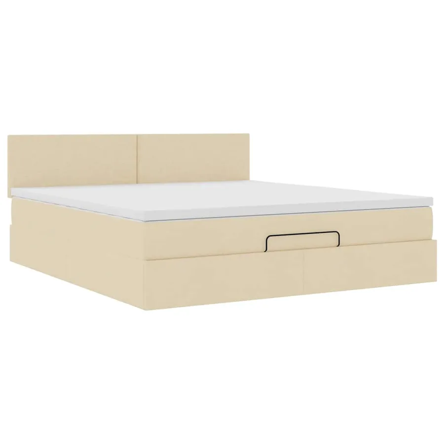 Cadre de lit ottoman avec matelas crème 160x200 cm tissu - 6