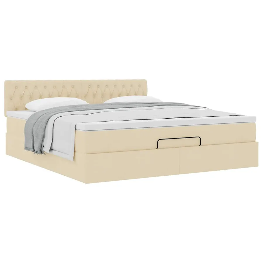 Cadre de lit ottoman avec matelas crème 160x200 cm tissu - 5