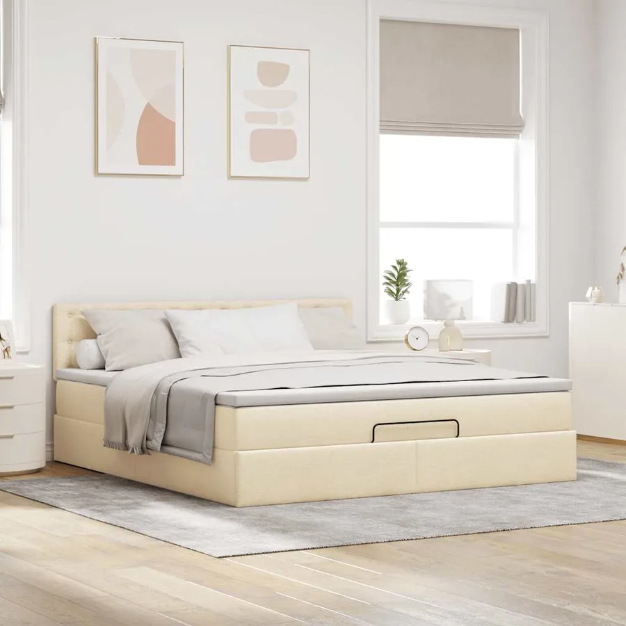 Cadre de lit ottoman avec matelas crème 160x200 cm tissu - 3