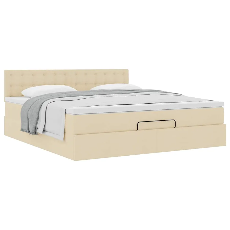 Cadre de lit ottoman avec matelas crème 160x200 cm tissu - 4