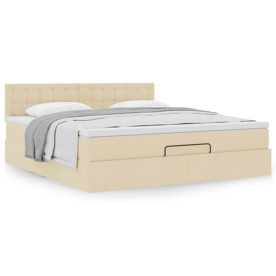 Cadre de lit ottoman avec matelas crème 160x200 cm tissu - 5