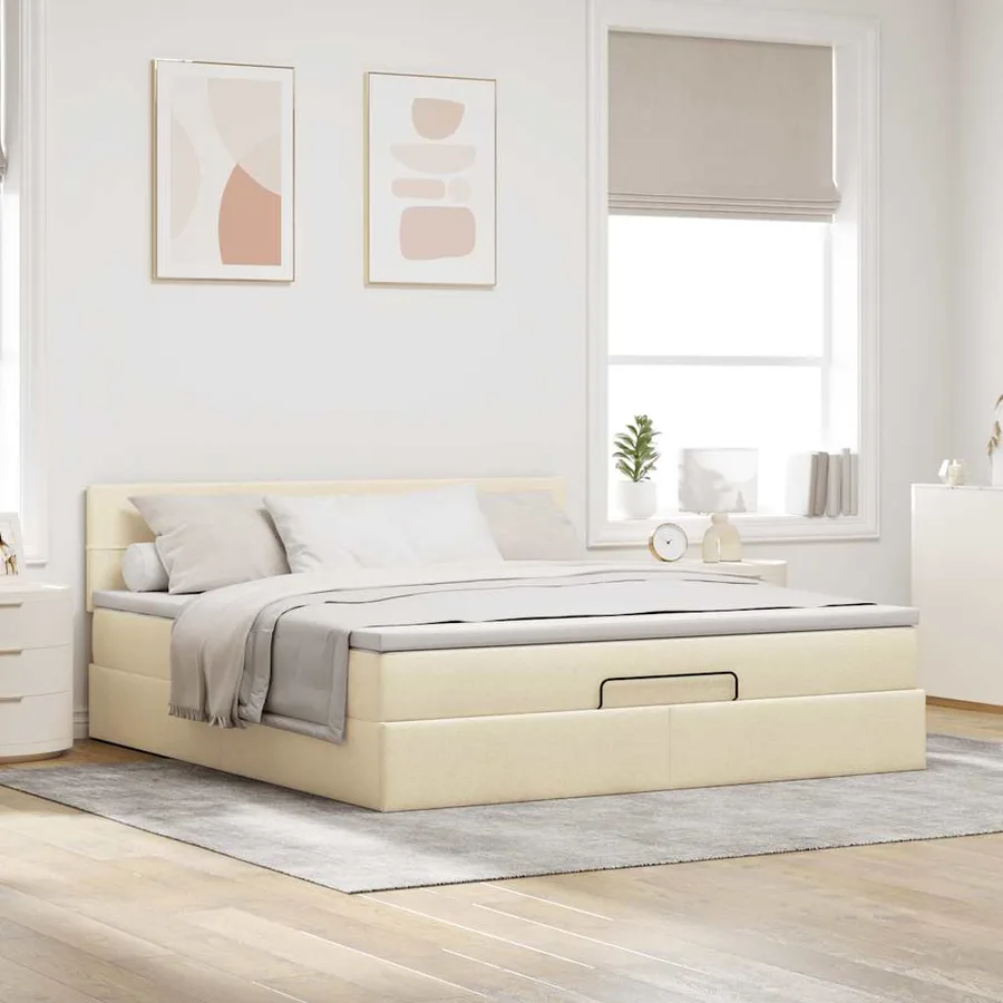 Cadre de lit ottoman avec matelas crème 160x200 cm tissu - 4