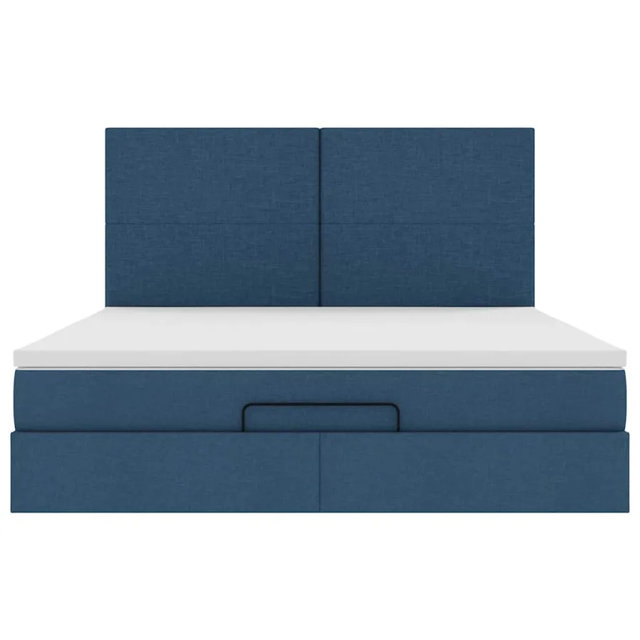 Cadre de lit ottoman avec matelas bleu 160x200 cm tissu - 7