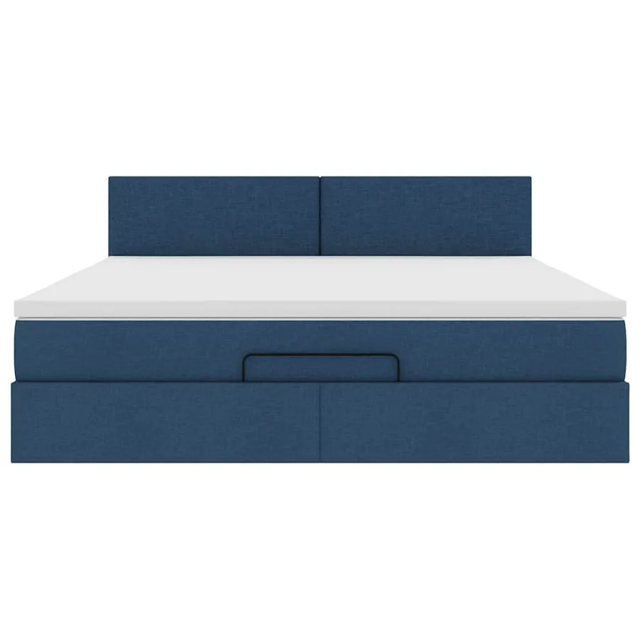 Cadre de lit ottoman avec matelas bleu 160x200 cm tissu - 8