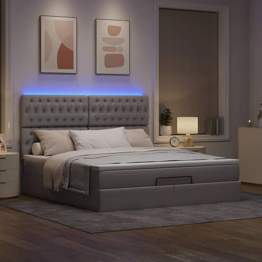 Cadre de lit ottoman avec matelas taupe 160x200 cm tissu - 3