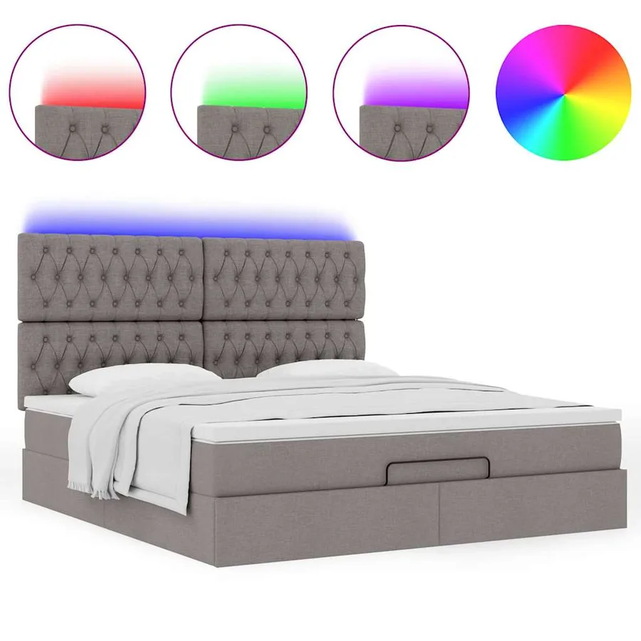 Cadre de lit ottoman avec matelas taupe 160x200 cm tissu - 5