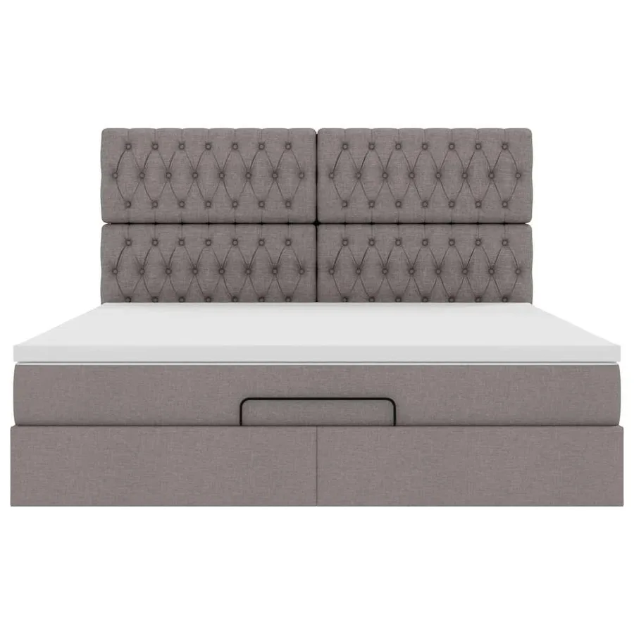 Cadre de lit ottoman avec matelas taupe 160x200 cm tissu - 8