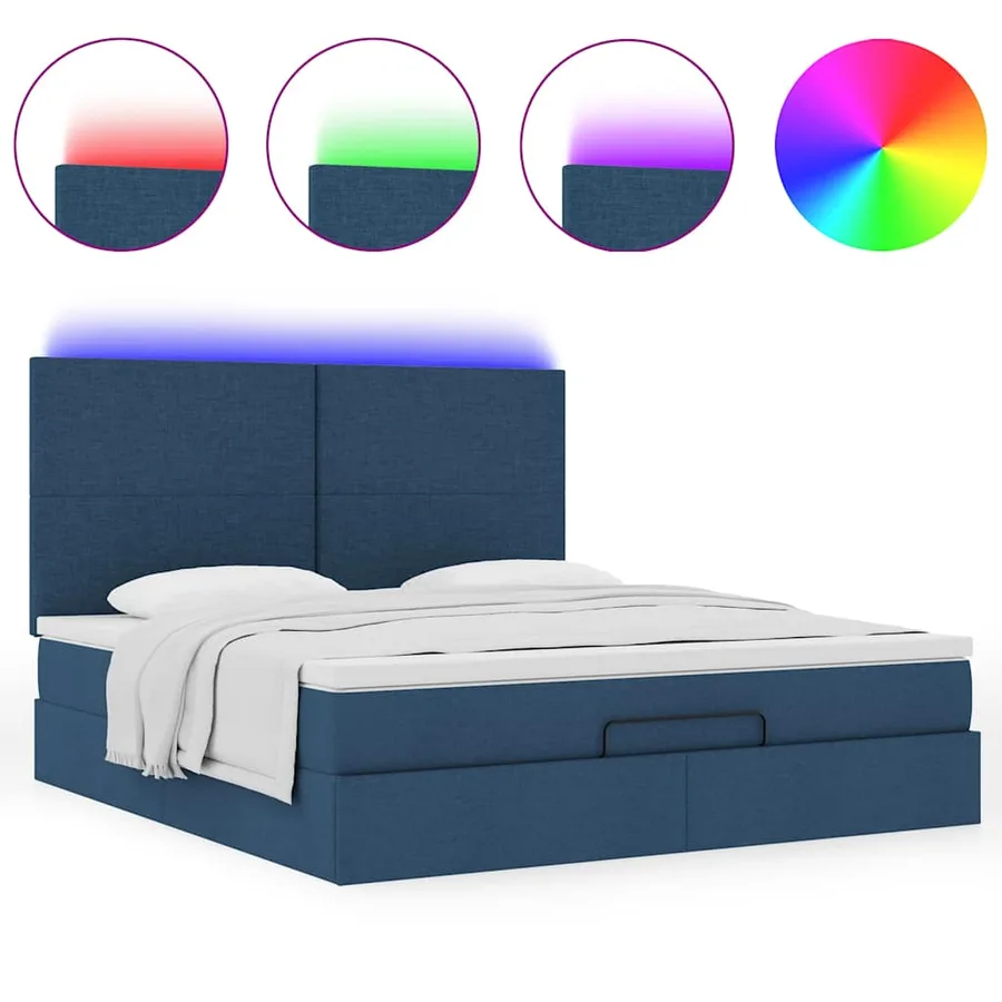 Cadre de lit ottoman avec matelas bleu 160x200 cm tissu - 5