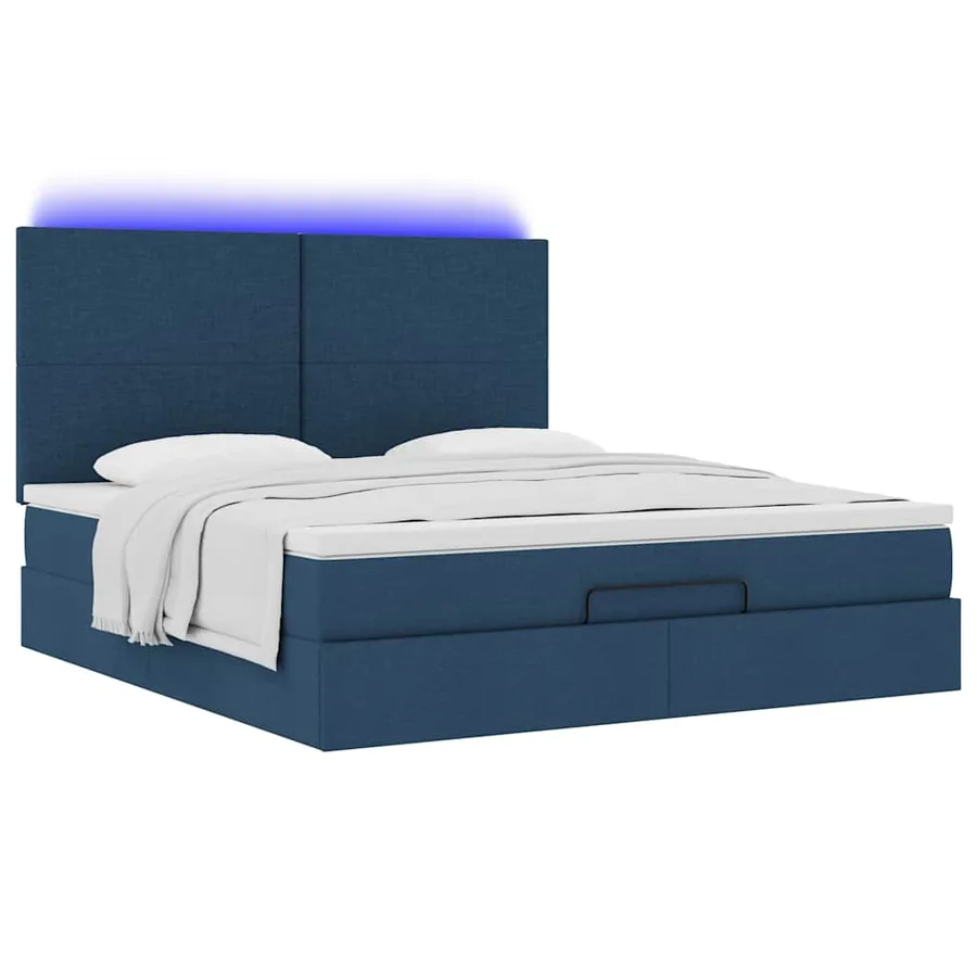 Cadre de lit ottoman avec matelas bleu 160x200 cm tissu - 6