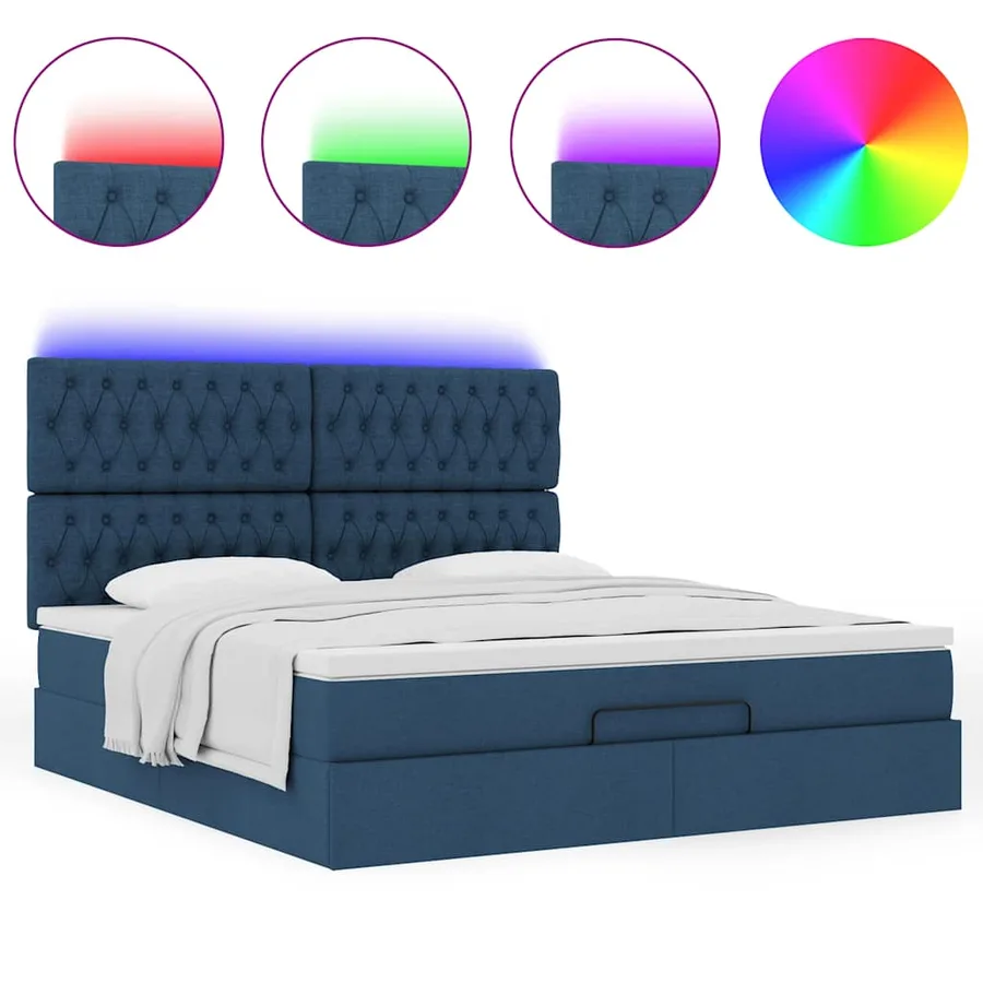 Cadre de lit ottoman avec matelas bleu 160x200 cm tissu - 5