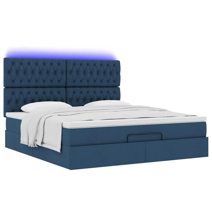 Cadre de lit ottoman avec matelas bleu 160x200 cm tissu - 6
