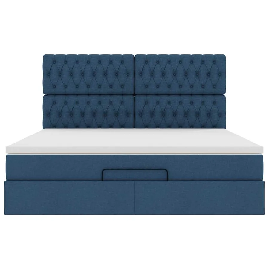 Cadre de lit ottoman avec matelas bleu 160x200 cm tissu - 8