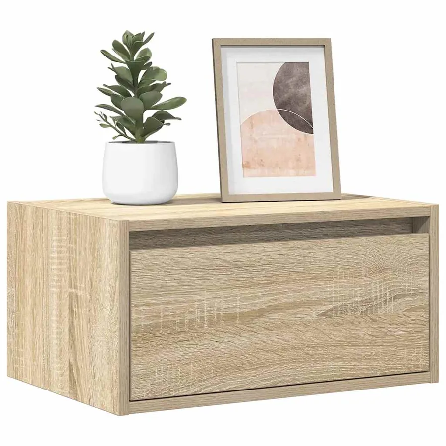 Table de chevet murale avec lumières LED chêne sonoma