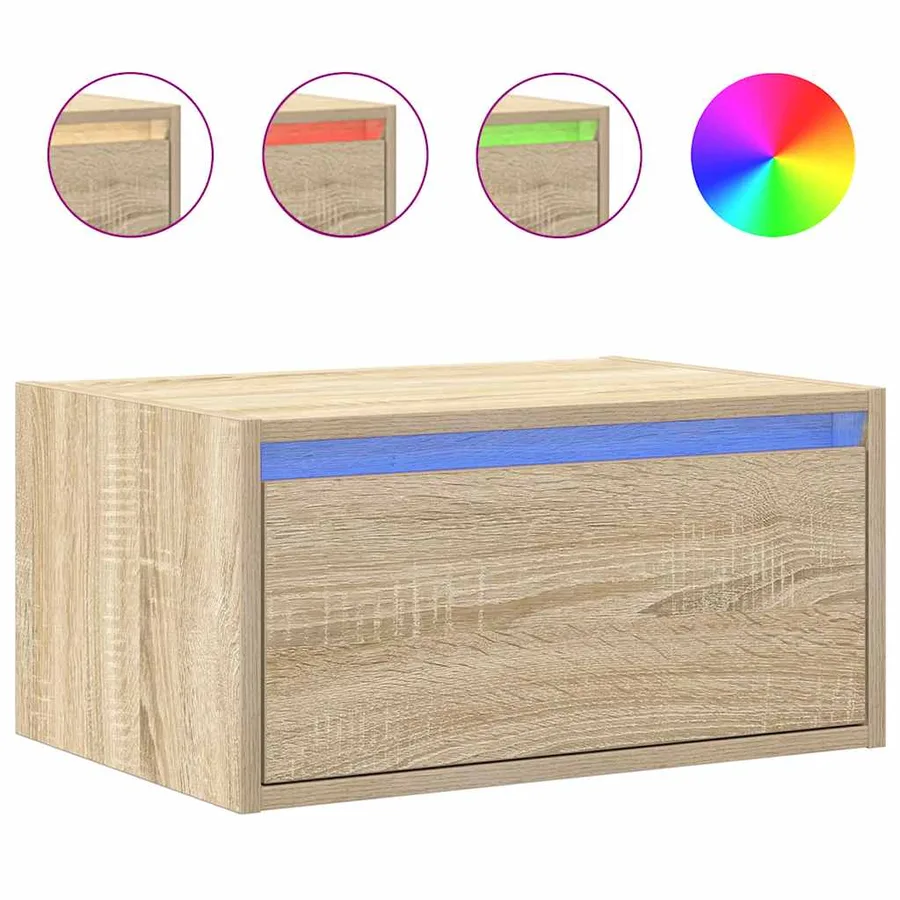 Table de chevet murale avec lumières LED chêne sonoma - 2