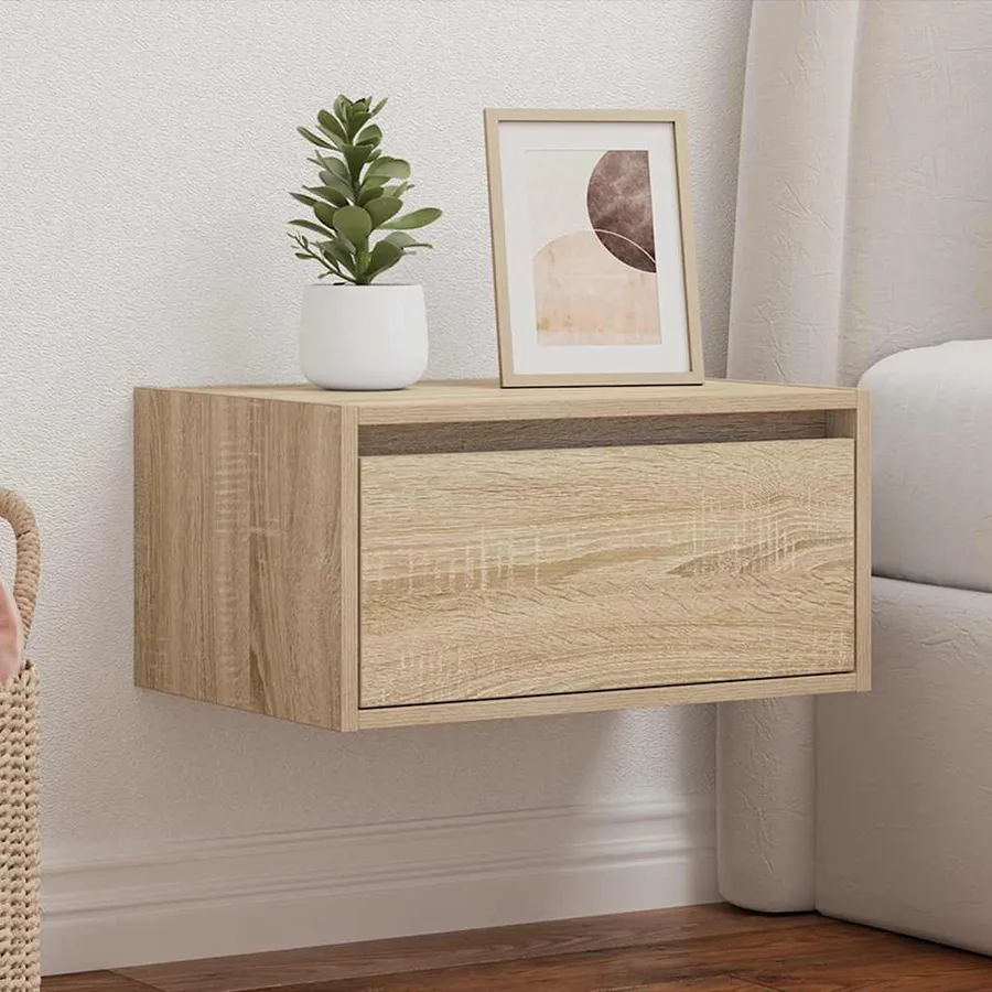 Table de chevet murale avec lumières LED chêne sonoma - 4