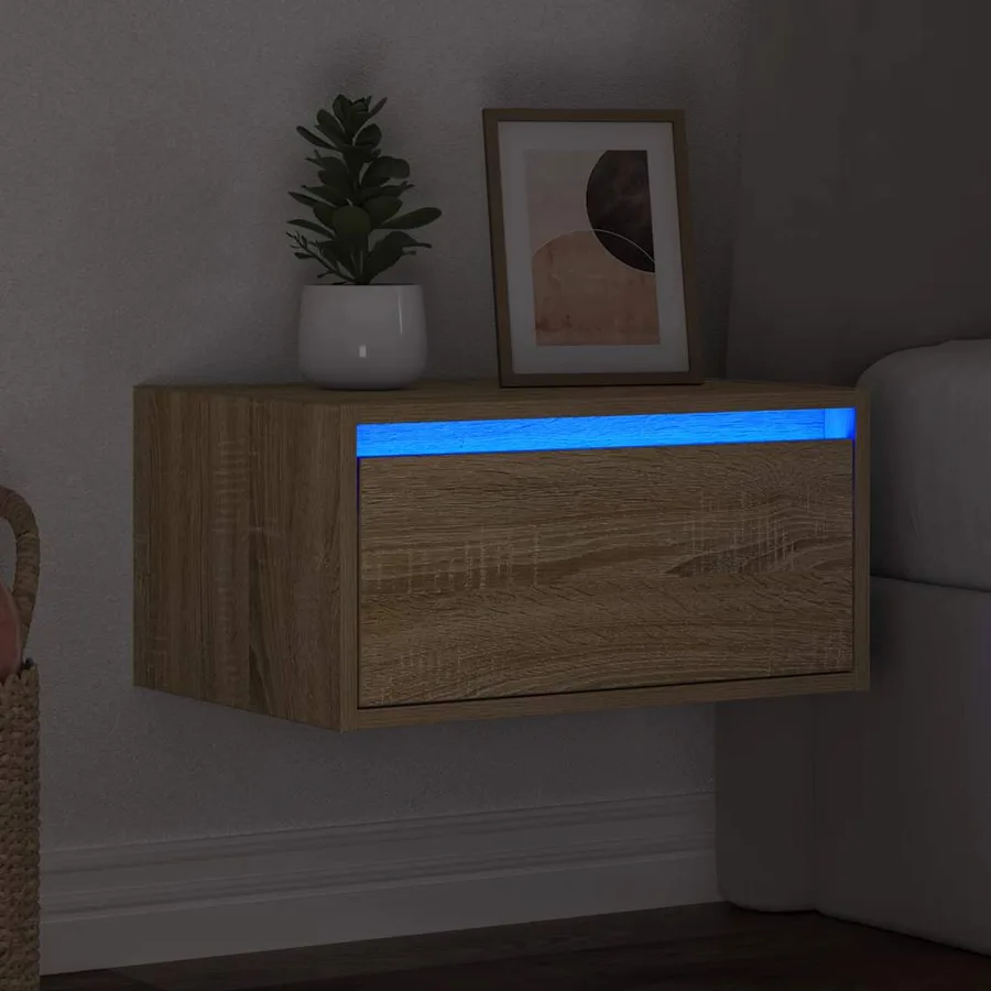 Table de chevet murale avec lumières LED chêne sonoma - 5