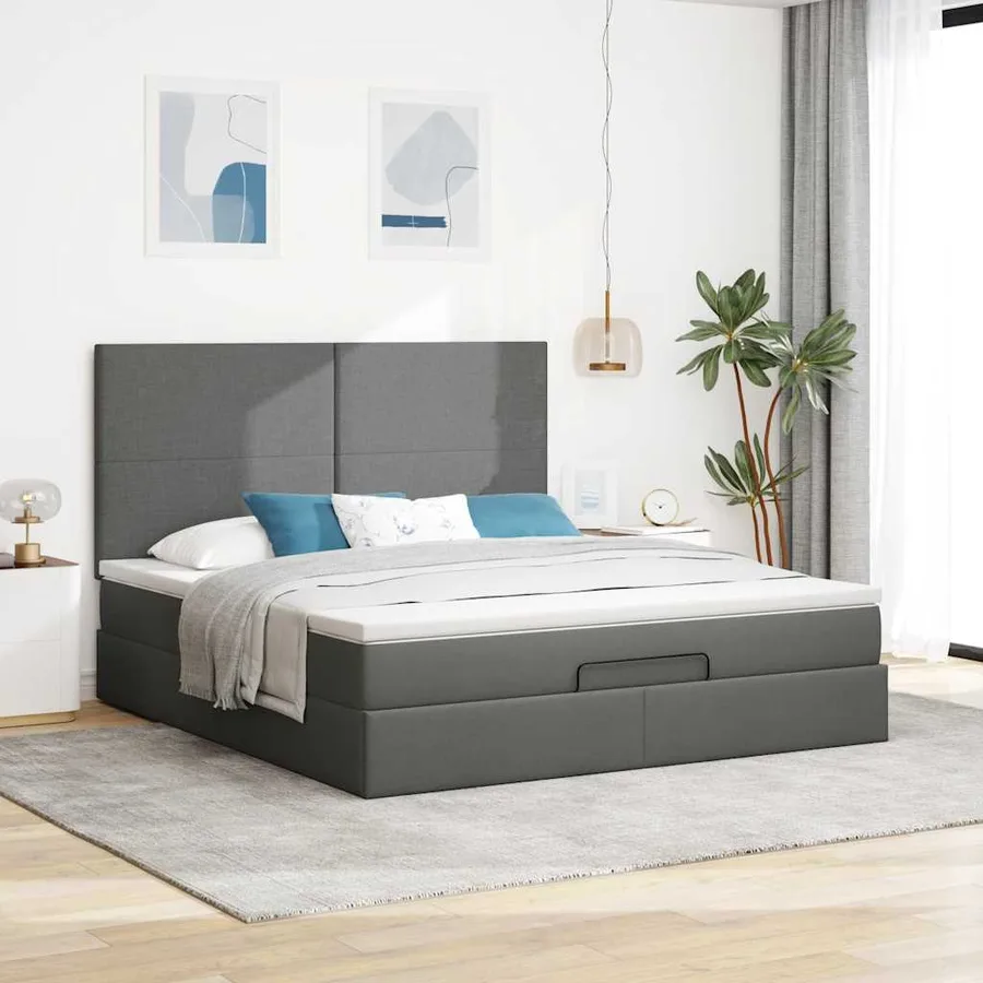 Cadre de lit ottoman avec matelas gris foncé 180x200 cm tissu - 3