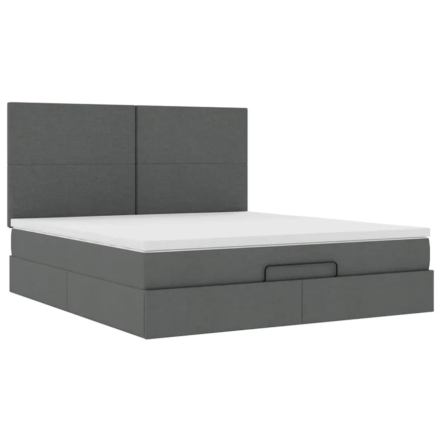 Cadre de lit ottoman avec matelas gris foncé 180x200 cm tissu - 6