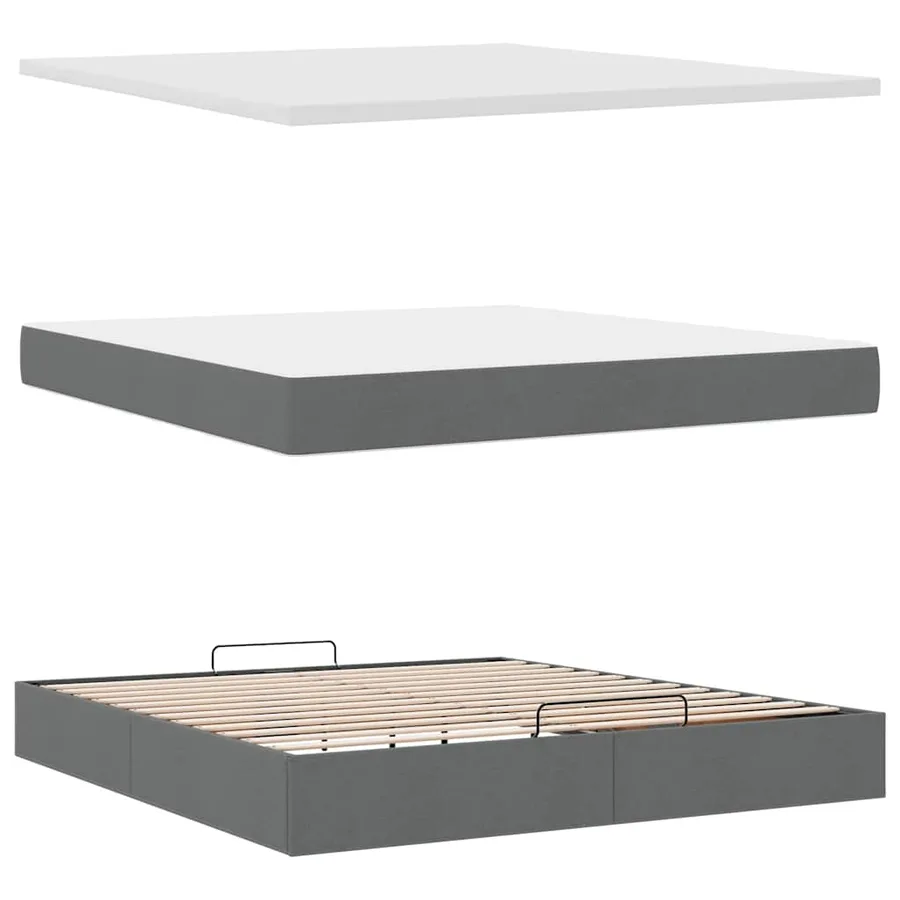Cadre de lit ottoman avec matelas gris foncé 180x200 cm tissu - 8