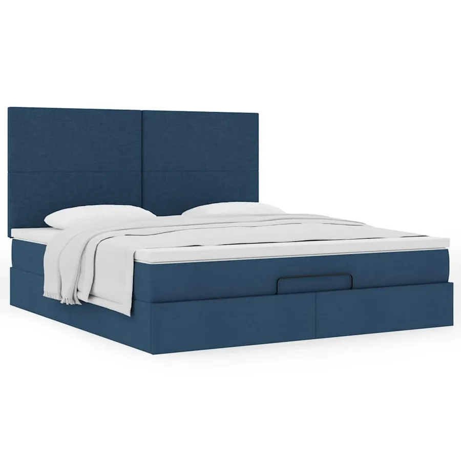 Cadre de lit ottoman avec matelas bleu 180x200 cm tissu - 4