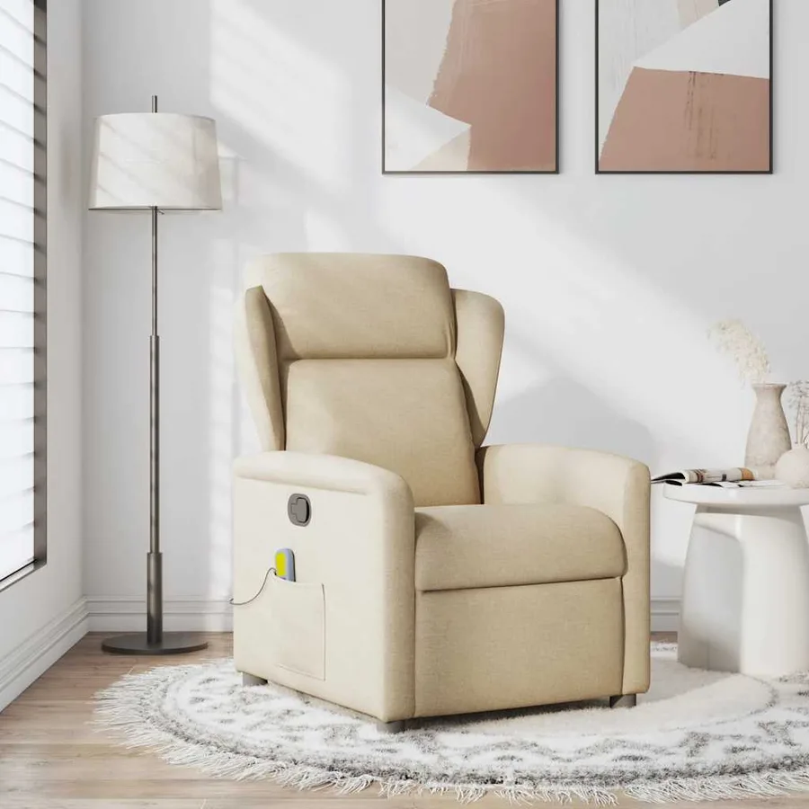 Fauteuil de massage inclinable Crème Tissu - 2