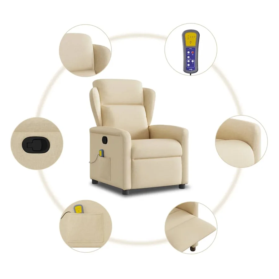 Fauteuil de massage inclinable Crème Tissu - 8