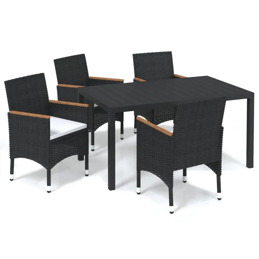 Ensemble à dîner de jardin avec coussins 5 pcs poly rotin noir - 2