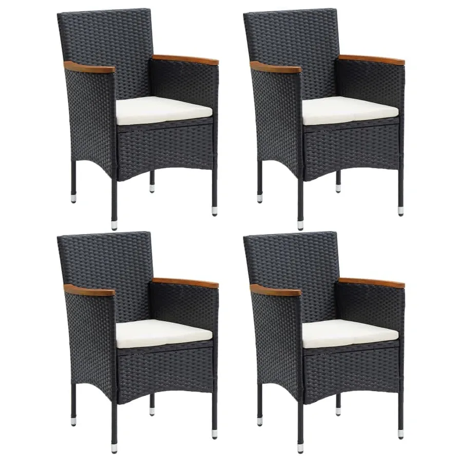 Ensemble à dîner de jardin avec coussins 5 pcs poly rotin noir - 3