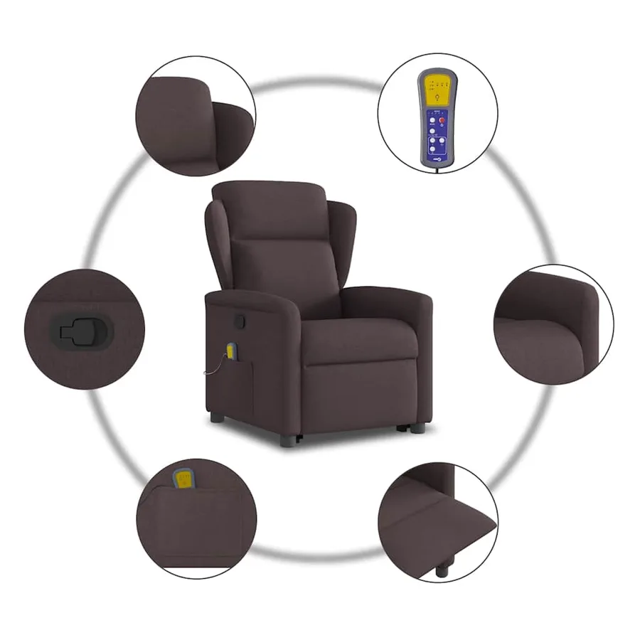Fauteuil inclinable de massage Marron foncé Tissu - 10