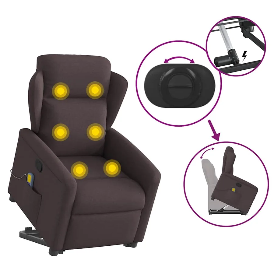 Fauteuil inclinable de massage Marron foncé Tissu - 8