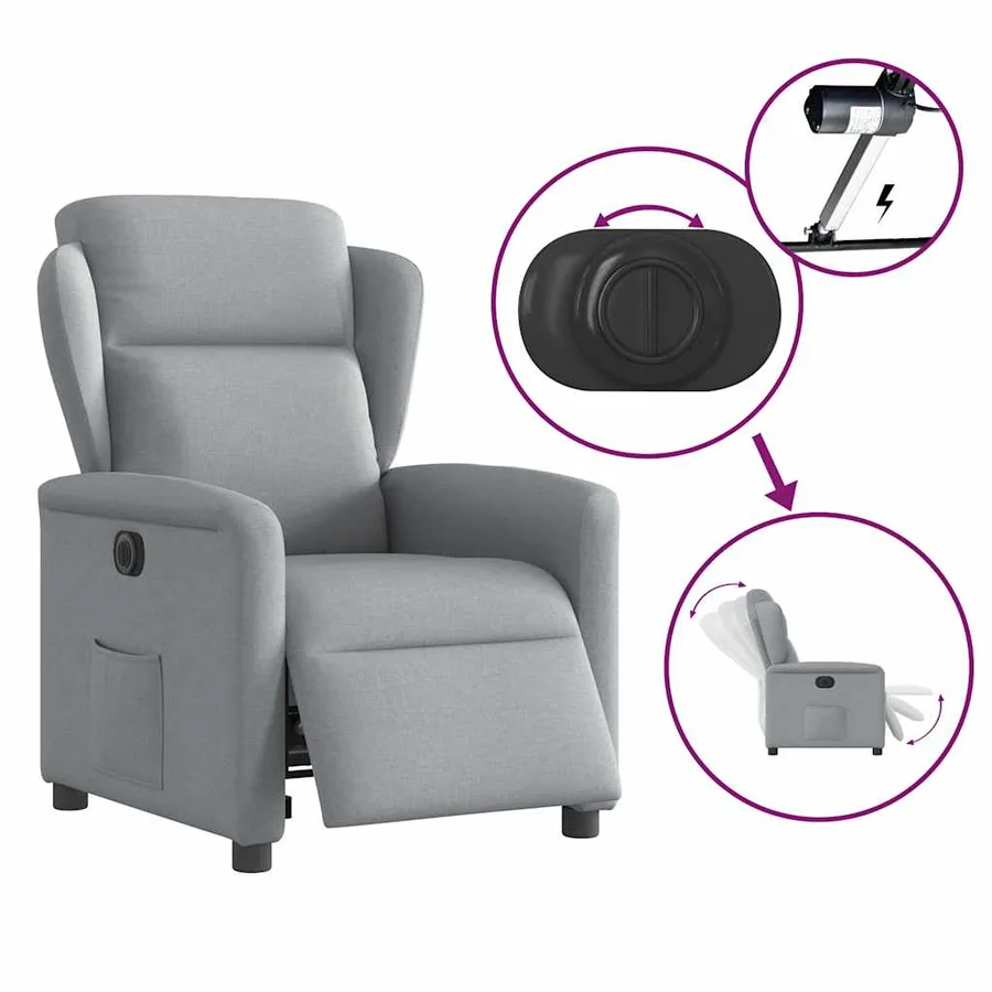 Fauteuil inclinable électrique Gris clair Tissu - 8