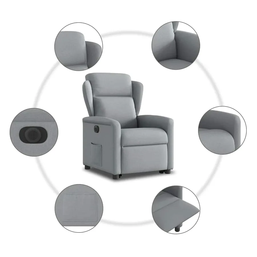 Fauteuil inclinable électrique gris clair tissu - 11