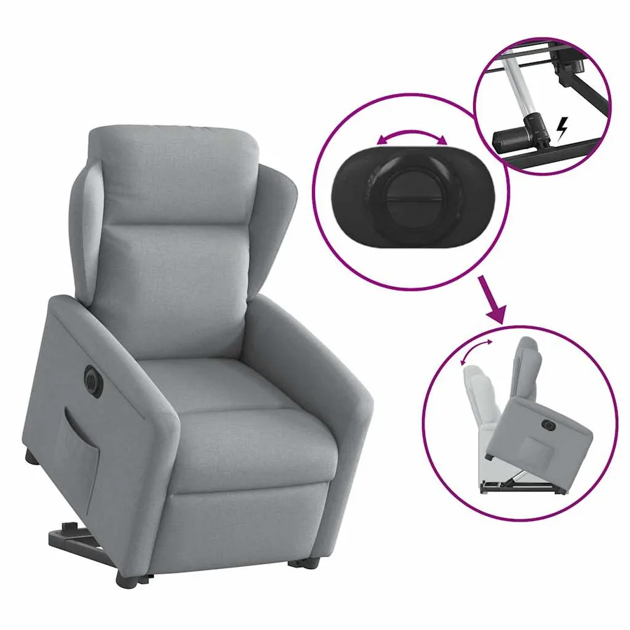 Fauteuil inclinable électrique gris clair tissu - 8