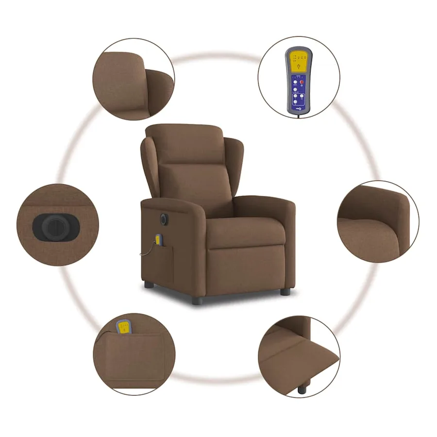 Fauteuil inclinable de massage électrique marron tissu - 10