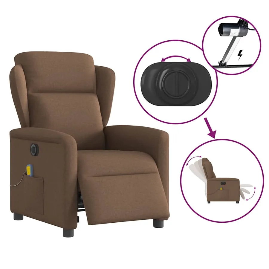Fauteuil inclinable de massage électrique marron tissu - 8
