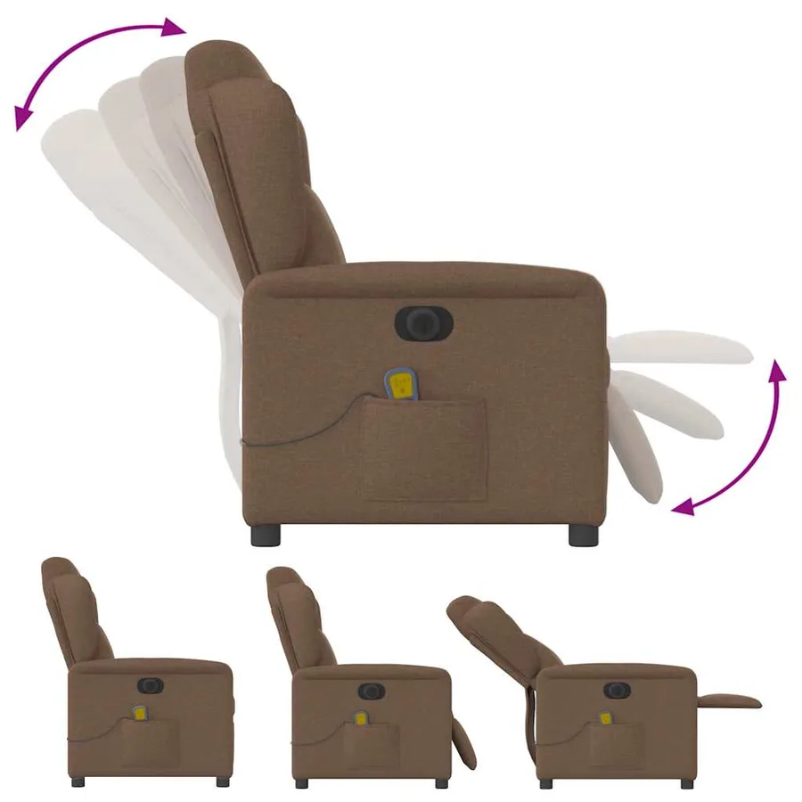 Fauteuil inclinable de massage électrique marron tissu - 9