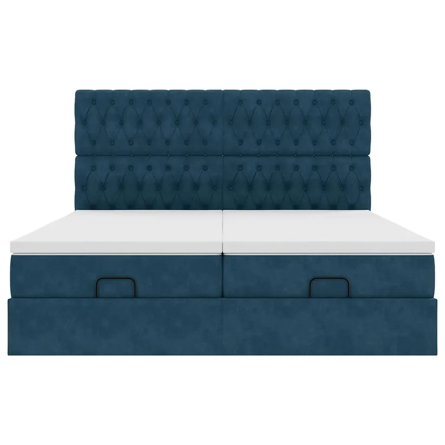Cadre de lit ottoman avec matelas bleu foncé 160x200 cm velours - 8