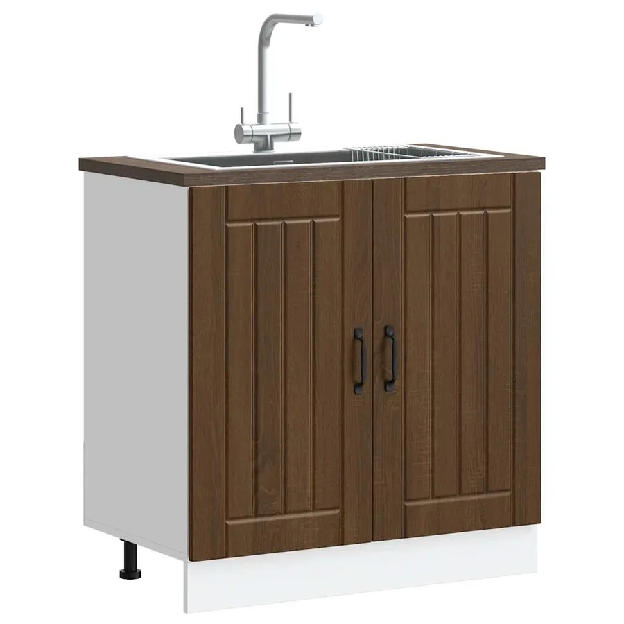 Meuble de base de lavabo Lucca chêne marron bois d'ingénierie - 3