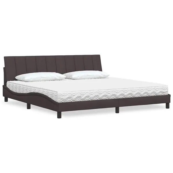 Lit avec matelas Hanko marron foncé 200x200 cm tissu