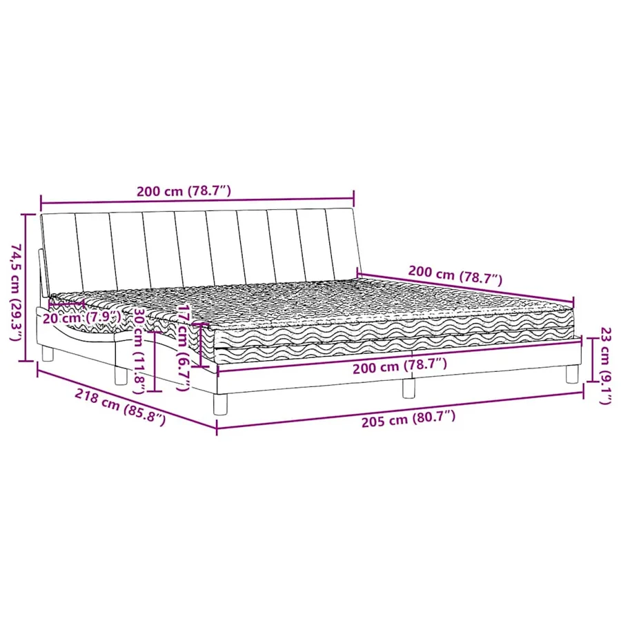 Lit avec matelas Hanko marron foncé 200x200 cm tissu - 14