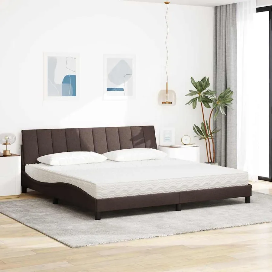 Lit avec matelas Hanko marron foncé 200x200 cm tissu - 3