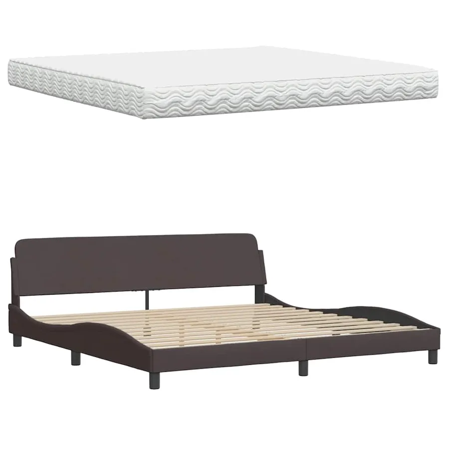 Lit avec matelas Hanko marron foncé 200x200 cm tissu - 8