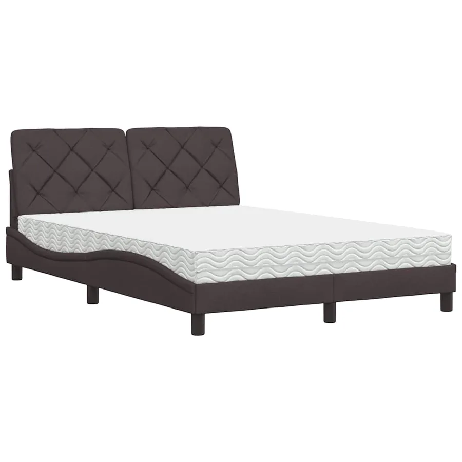 Lit avec matelas marron foncé 140x190 cm tissu - 2