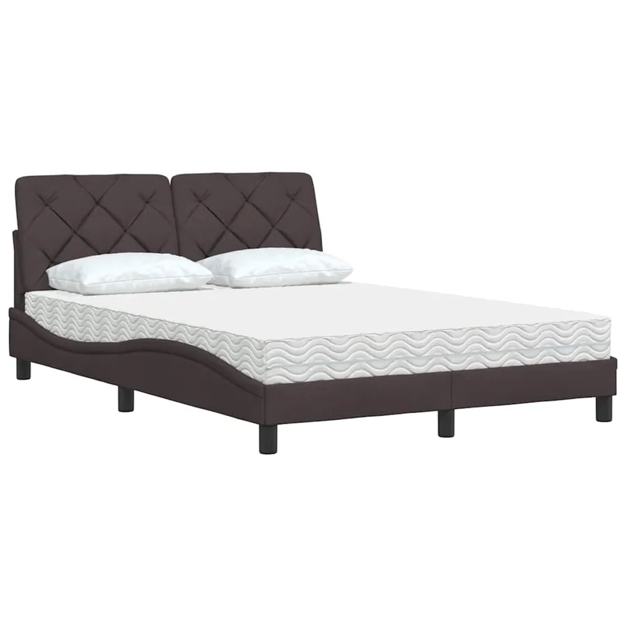 Lit avec matelas marron foncé 140x190 cm tissu - 4