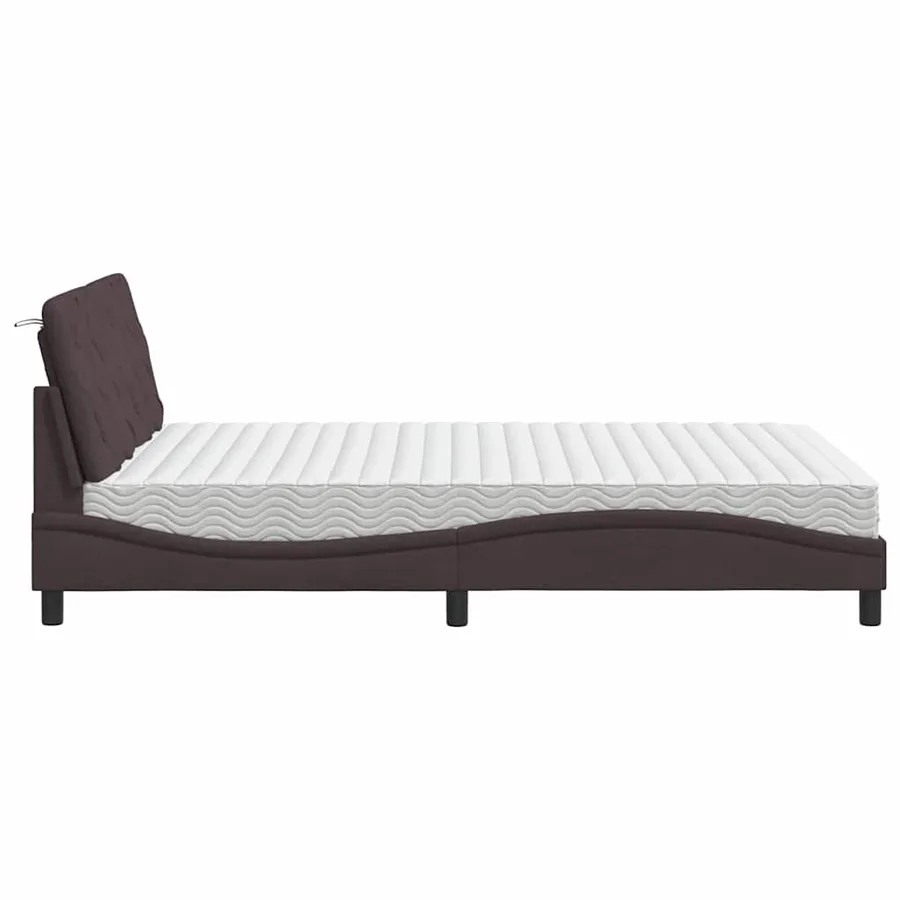 Lit avec matelas marron foncé 140x190 cm tissu - 6