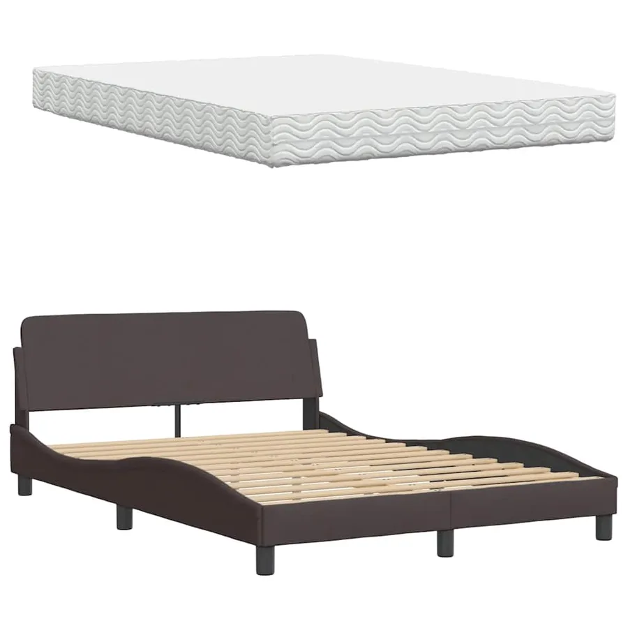 Lit avec matelas marron foncé 140x190 cm tissu - 8