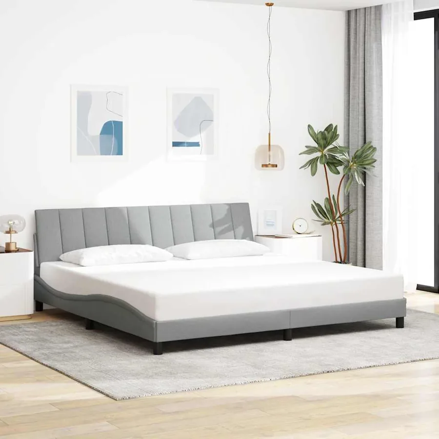 Cadre de lit sans matelas Hanko gris clair 200x200 cm tissu