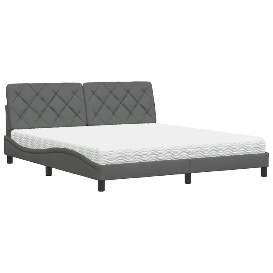Lit avec matelas gris foncé 180x200 cm tissu - 2