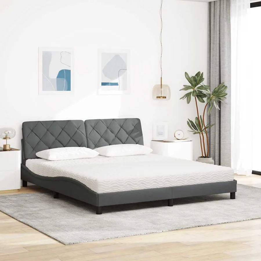 Lit avec matelas gris foncé 180x200 cm tissu - 3